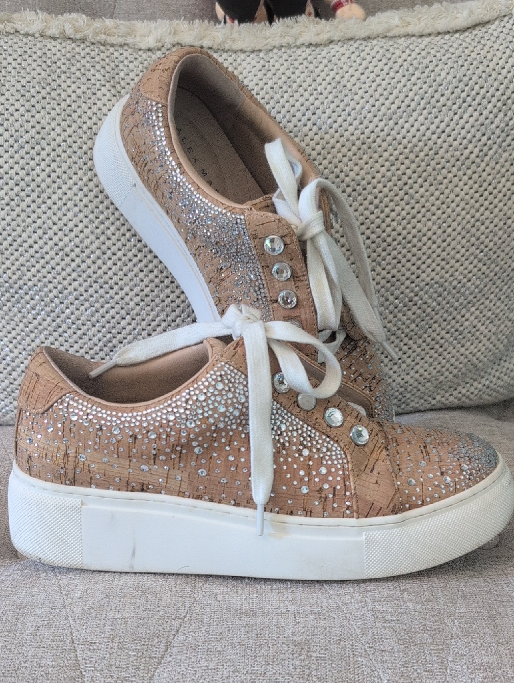 Alex Marie Cork-Textured Rhinestone Platform Sneakers - Blush